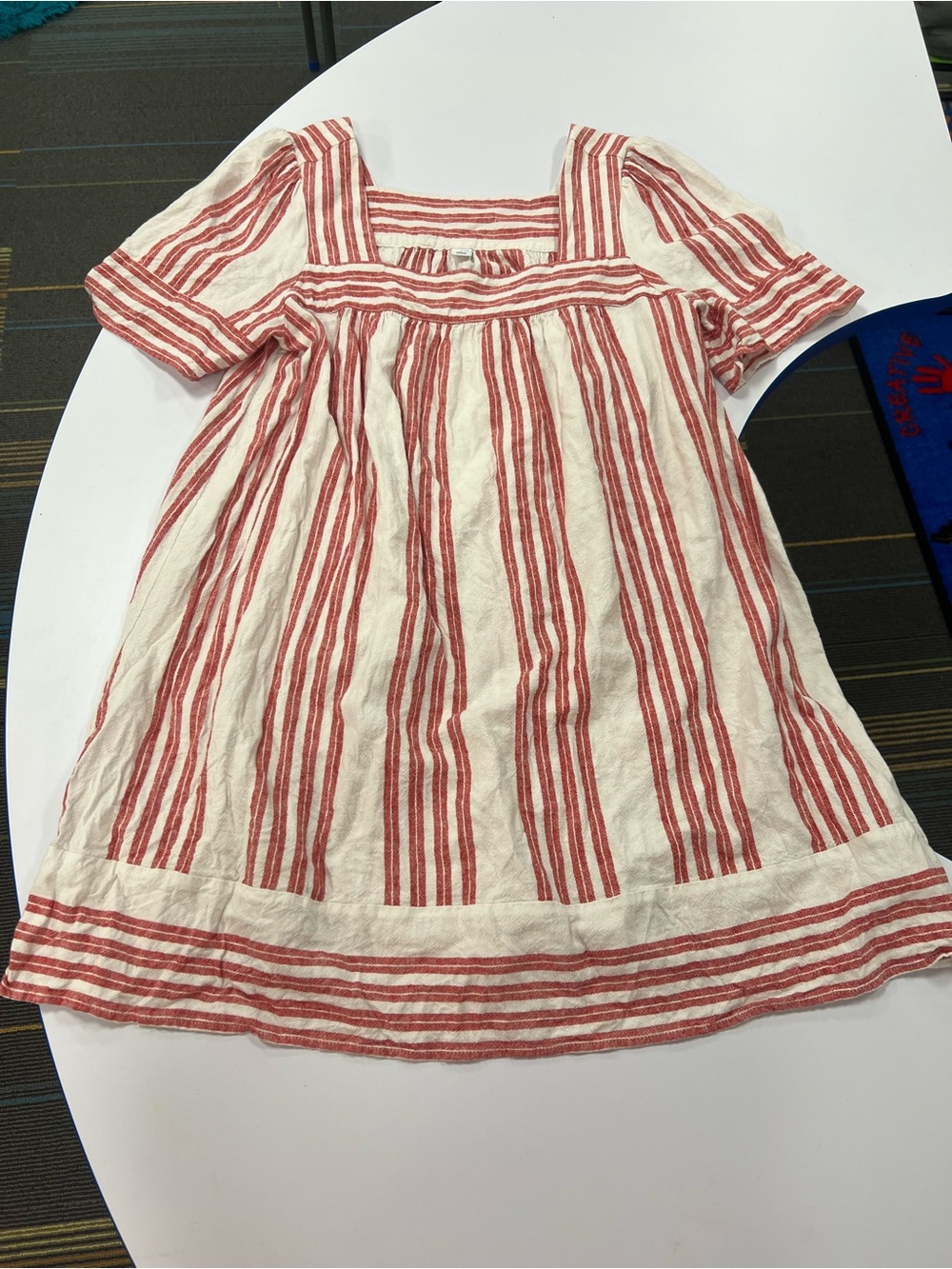 Old Navy Cream Dress with Red Stripes - Square Neck Casual Ladies Dress